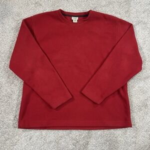 LL Bean Sweatshirt Mens Large Red Fleece Crewneck Pullover Soft Zip Pocket